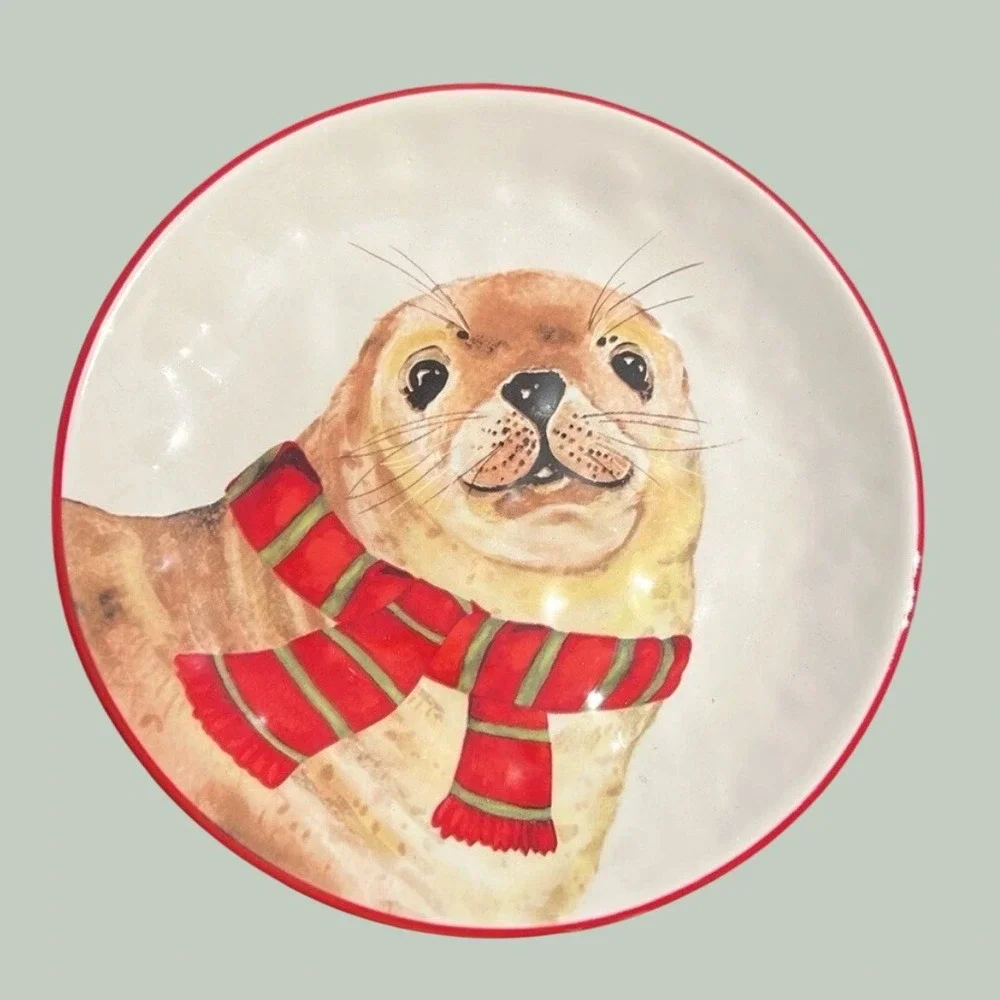 Pier 1 Christmas Wild Animals Salad Plates Set of 4 Penguin Swan Polar Bear Seal